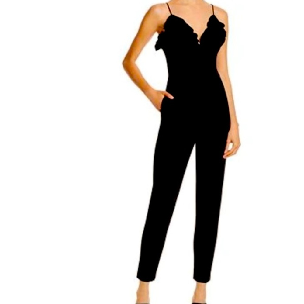 Black Halo Biscayne Black Ruffle Jumpsuit